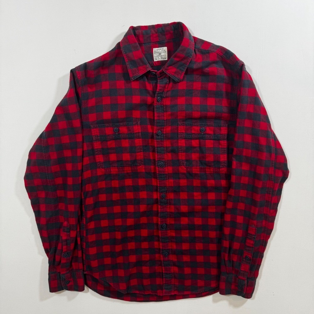 Vintage J.Crew Flannel Slim Fit Shirt Men's M Red Black Buffalo‎ Plaid Cotton